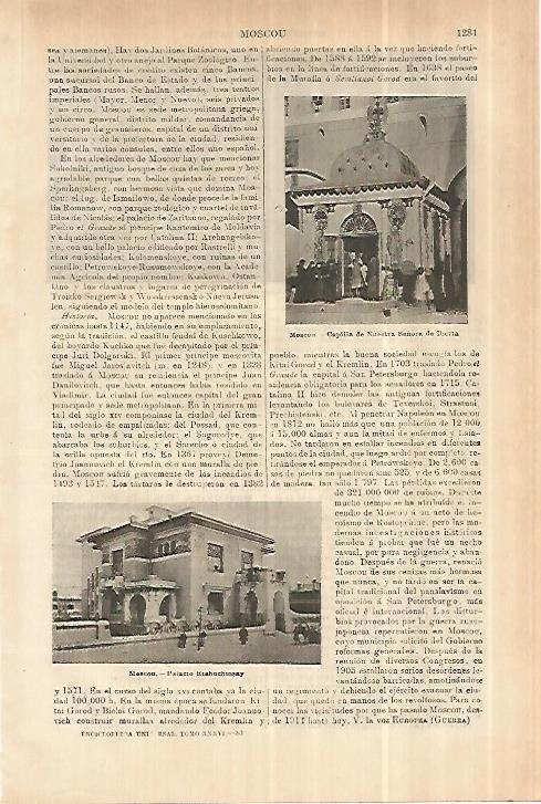 LAMINA ESPASA 28149: Palacio y Capilla en Moscu