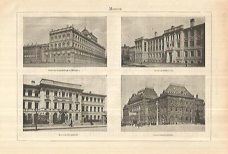 LAMINA ESPASA 28150: Palacio Imperial Escuela Industrial y Ayuntamiento de Moscu