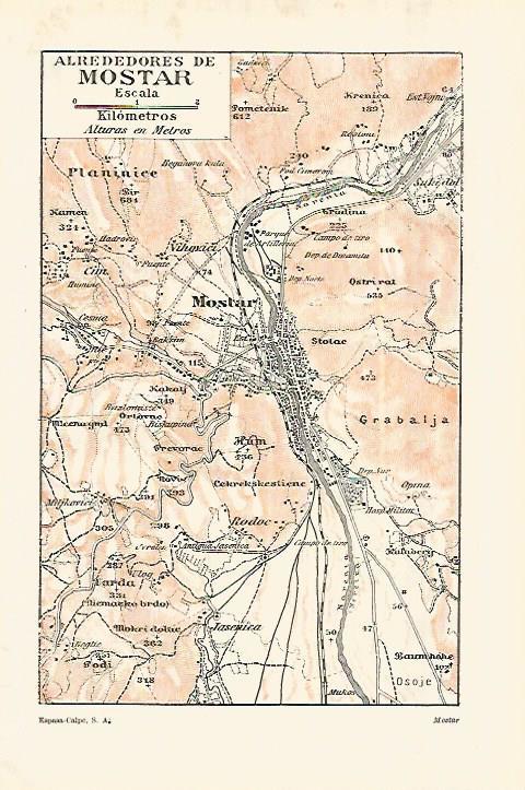 LAMINA ESPASA 28158: Mapa de los alrededores de Mostar