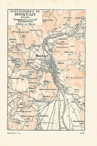 LAMINA ESPASA 28158: Mapa de los alrededores de Mostar