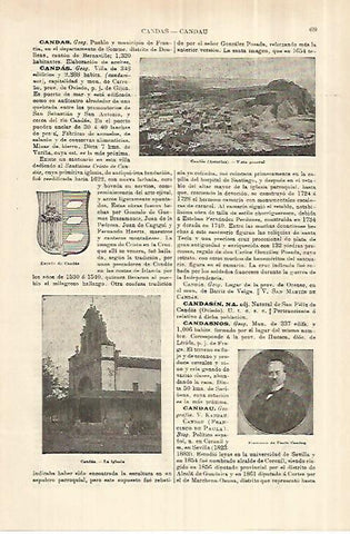 LAMINA ESPASA 28196: Vista y escudo de Candas Asturias