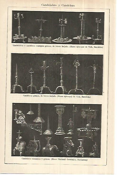 LAMINA ESPASA 28197: Tipos de candelabros y candeleros