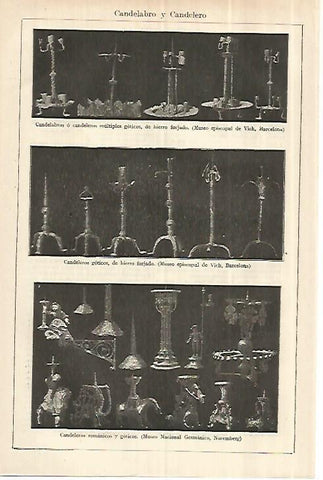 LAMINA ESPASA 28197: Tipos de candelabros y candeleros