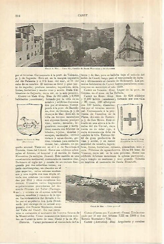 LAMINA ESPASA 28207: Vistas y escudo de Canet de Mar Barcelona