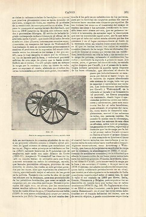 LAMINA ESPASA 28240: Cañon de sistema Lahitte modelo 1858