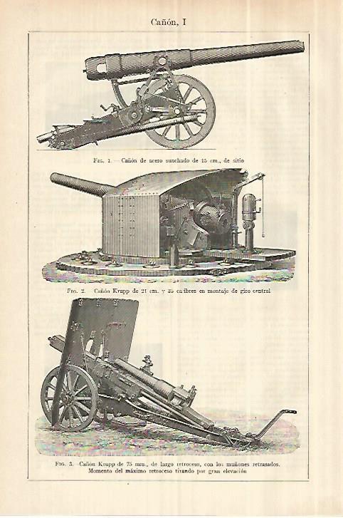 LAMINA ESPASA 28245: Cañon de acero Krupp de 21 cm y Krupp de 75mm