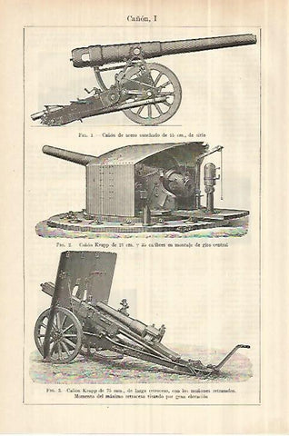LAMINA ESPASA 28245: Cañon de acero Krupp de 21 cm y Krupp de 75mm