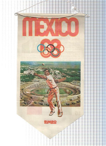 BANDERIN: MEXICO 1968 - Banderin Bimbo. Practicante de Cesta. Ficha de Avery Brundage en trasera