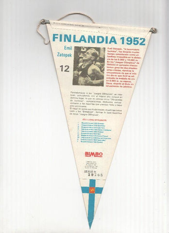 BANDERIN: HELSINKI 1952 BIMBO - Ficha de Emil Zatopek en Trasera.