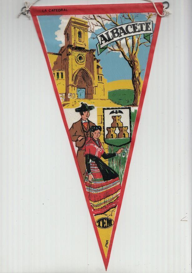 BANDERIN: TEM ALBACETE - Ilustracion de la CATEDRAL DE ALBACETE, Trajes tipicos y escudo de la localidad