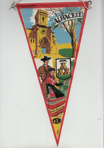 BANDERIN: TEM ALBACETE - Ilustracion de la CATEDRAL DE ALBACETE, Trajes tipicos y escudo de la localidad