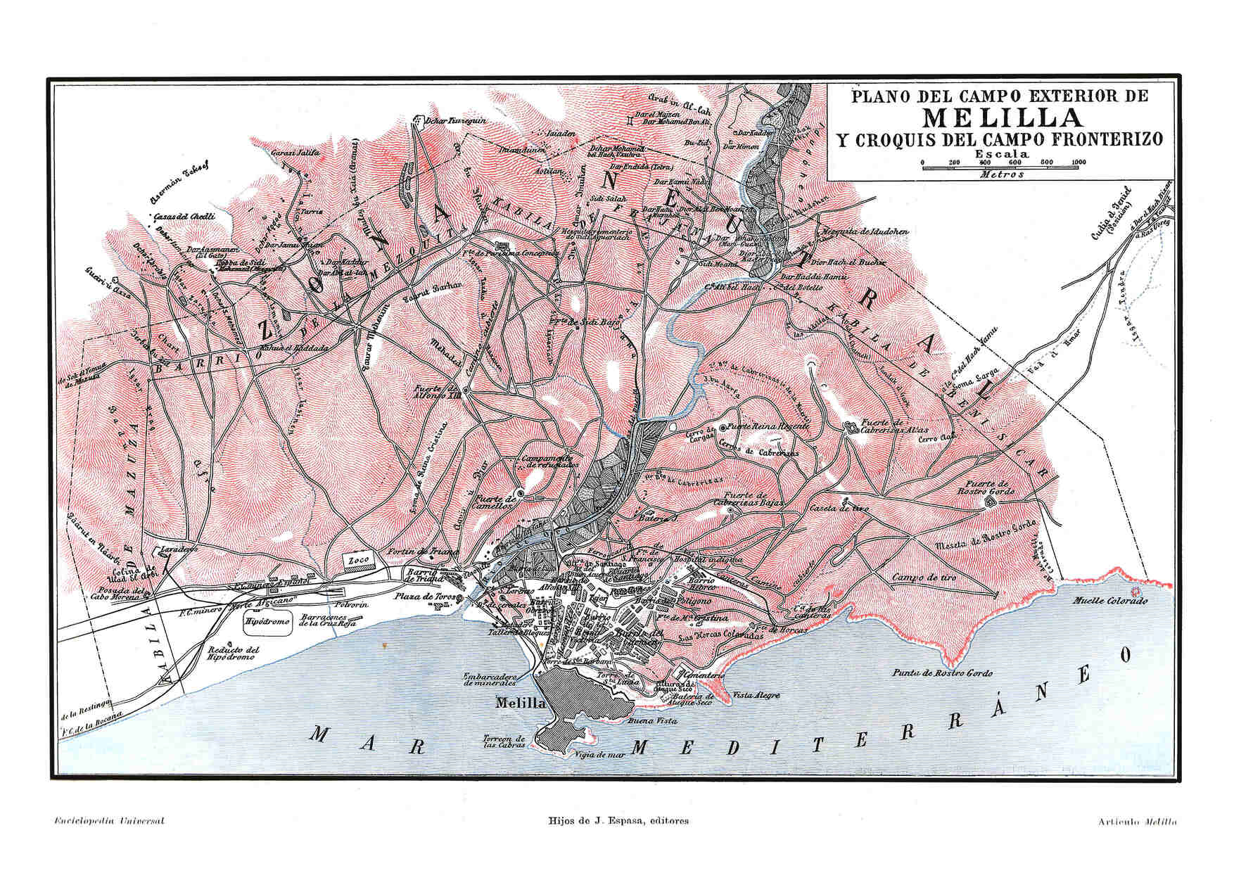Facsimil: Melilla, plano del campo exterior y croquis del campo fronterizo