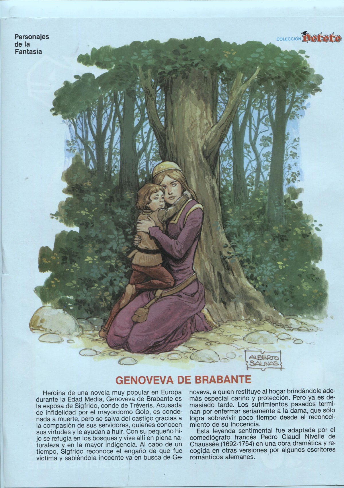Lamina 22x 28,9 cm dedicada a Genoveva de Brabante con dibujo de Jose Luis Salinas