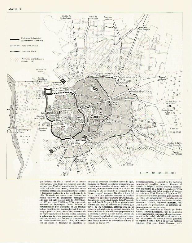 LAMINA LAROUSSE 70251: Mapa historico de la ciudad de Madrid