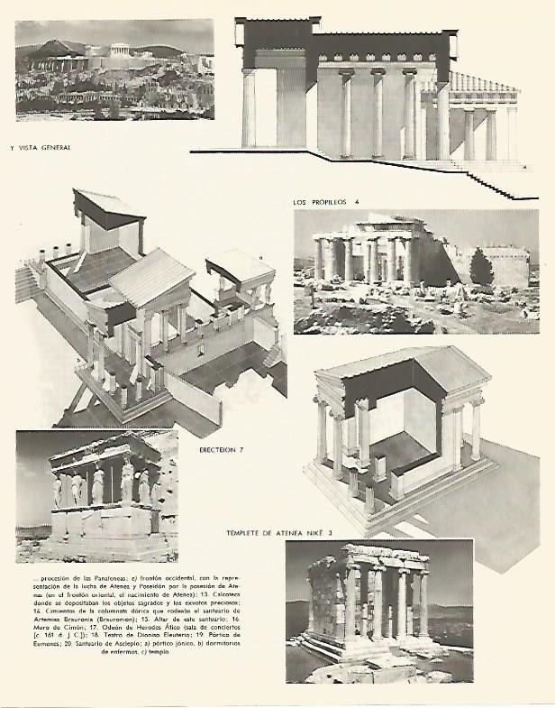 LAMINA LAROUSSE 70262: Vistas y planos del Pantenon de Atenas