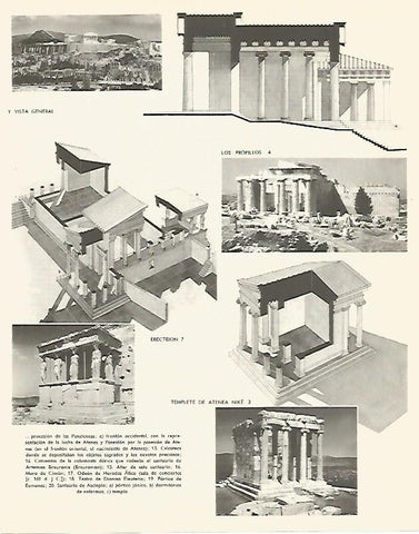 LAMINA LAROUSSE 70262: Vistas y planos del Pantenon de Atenas
