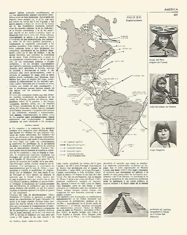 LAMINA LAROUSSE 70272: Mapa de las exploraciones de America