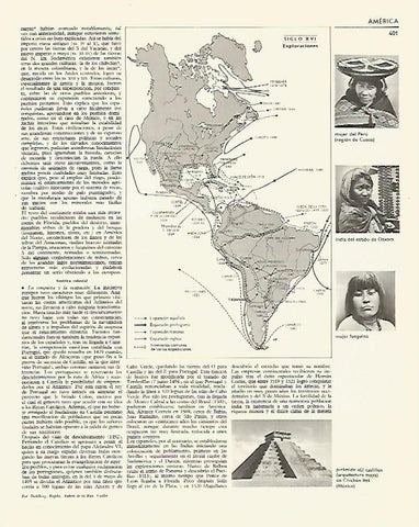 LAMINA LAROUSSE 70272: Mapa de las exploraciones de America