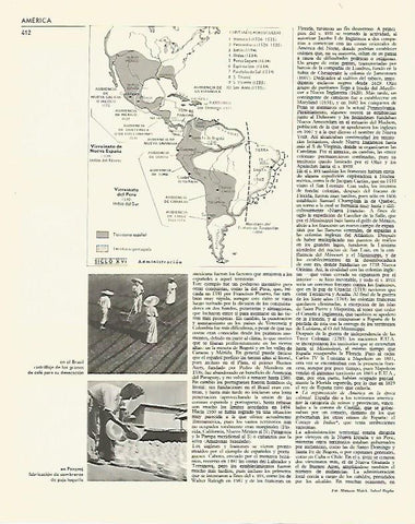 LAMINA LAROUSSE 70277: Mapa de las Capitanias de Portugal en America