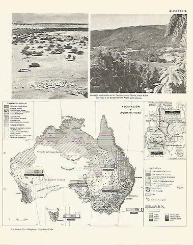 LAMINA LAROUSSE 70293: Mapa de la vegetacion y agricultura de Australia
