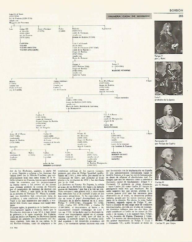 LAMINA LAROUSSE 70314: Arbol genealogico de la primera Casa de Borbon