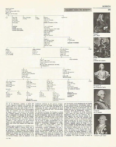 LAMINA LAROUSSE 70314: Arbol genealogico de la primera Casa de Borbon