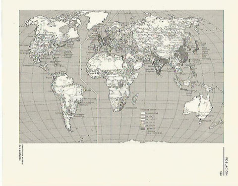 LAMINA LAROUSSE 70345: Mapa de la poblacion mundial