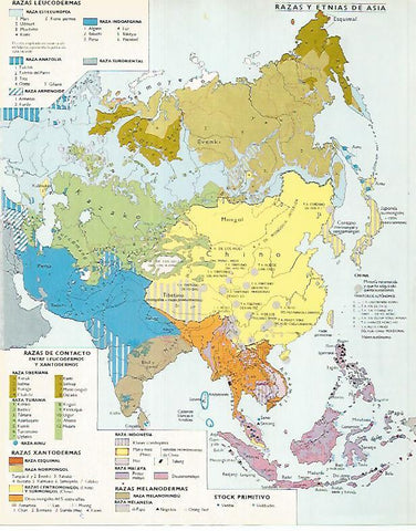 LAMINA LAROUSSE 70352: Mapa de etnias de Asia