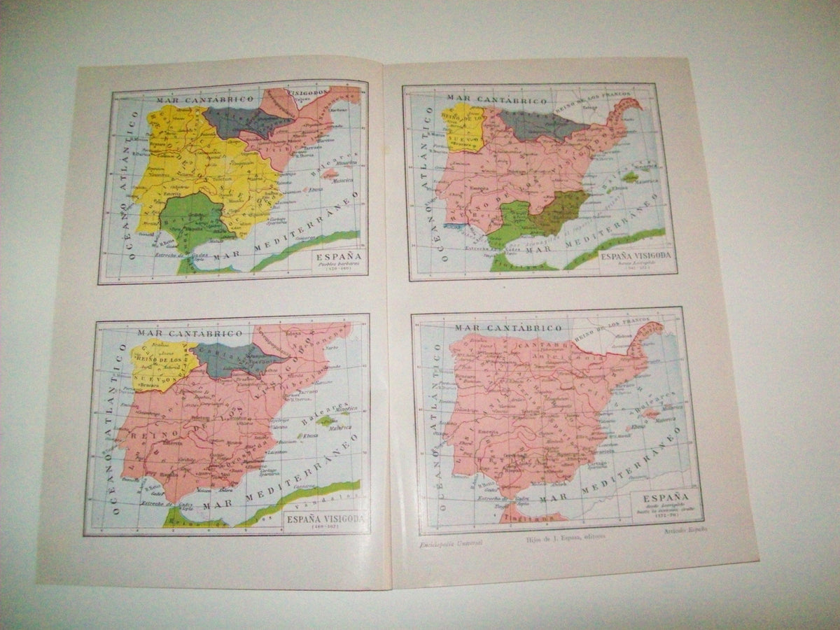 LAMINA ESPASA 10148: Mapa de España en el siglo V y epoca visigoda