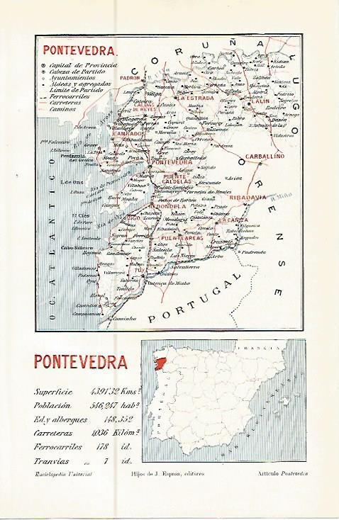 LAMINA ESPASA 10490: Mapa de la provincia de Pontevedra