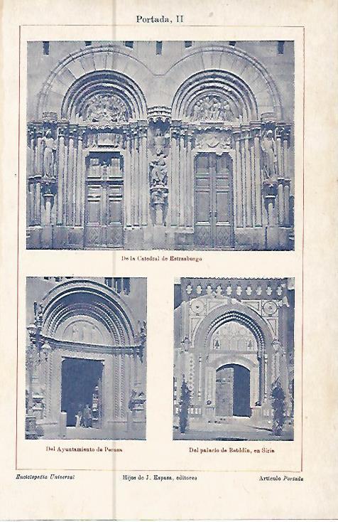 LAMINA ESPASA 10546: Catedral de Estrasburgo Ayuntamiento de Perusa y Palacio Betddin en Siria
