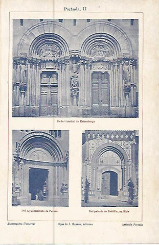 LAMINA ESPASA 10546: Catedral de Estrasburgo Ayuntamiento de Perusa y Palacio Betddin en Siria