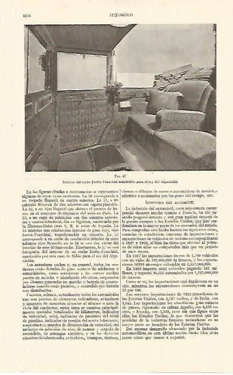 LAMINA ESPASA 10911: Interior de coche Isotta-Fraschini para el rey de Afganistan