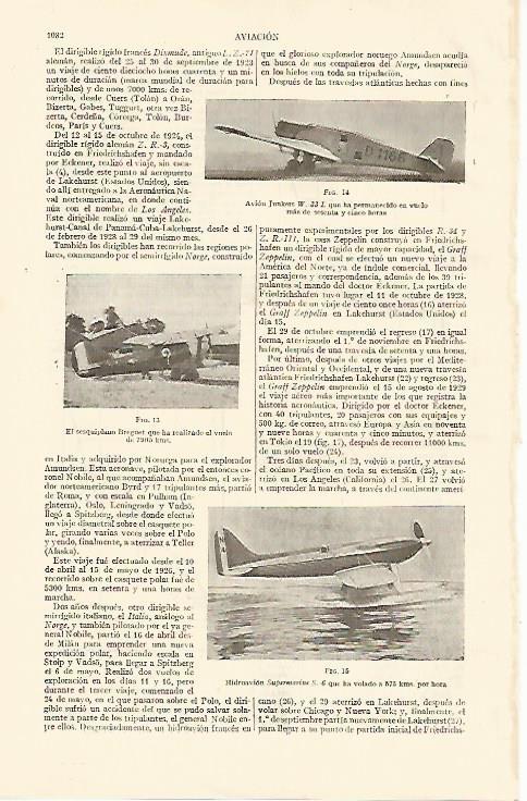 LAMINA ESPASA 10917: Avion Junkers W-33L sesquiplano Breguet e hidroavion Supermarine S-6