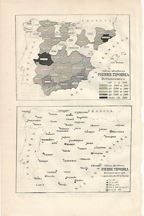 LAMINA ESPASA 10205: Mapa de la fiebre tifoidea en España