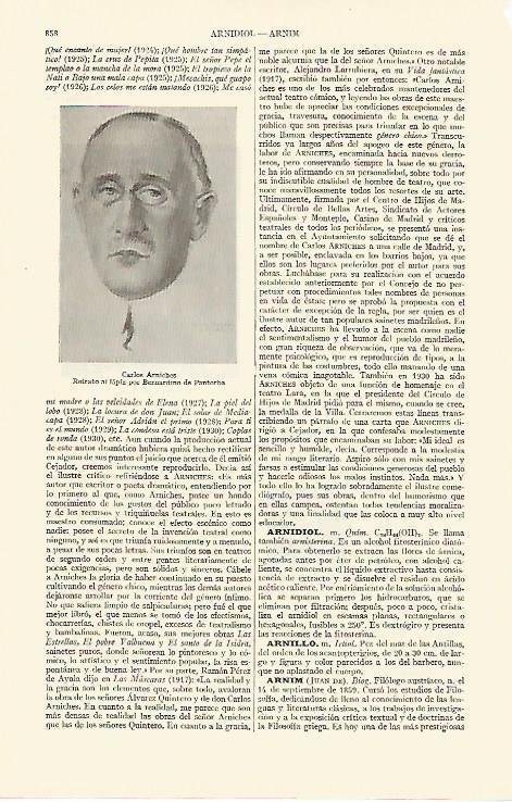 LAMINA ESPASA 10890: Carlos Arniches retrato de Pantorba