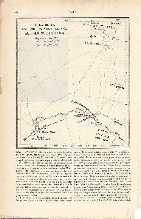 LAMINA ESPASA 10446: Mapa de la expedicion australiana al Polo Sur (1911-1914)