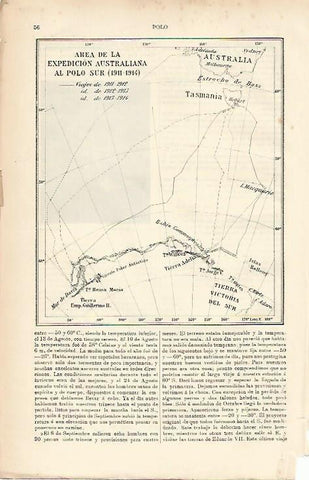 LAMINA ESPASA 10446: Mapa de la expedicion australiana al Polo Sur (1911-1914)