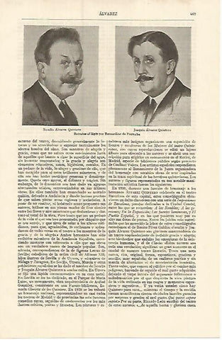 LAMINA ESPASA 10850: Retratos de los hermanos Alvarez Quintero por Bernardino de Pantorba