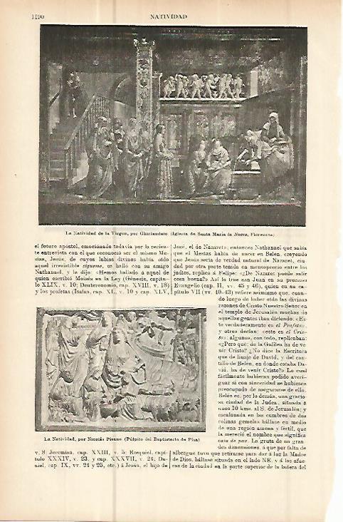 LAMINA ESPASA 10747: La Natividad de la Virgen por Ghiriandaio y por Pisano