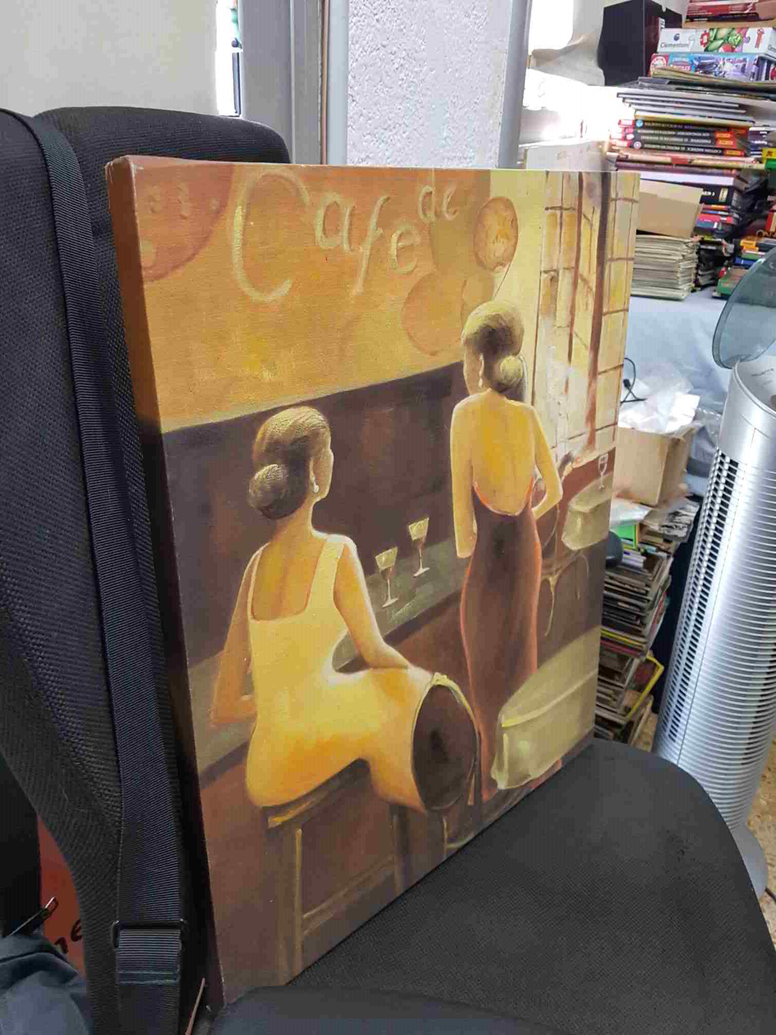 Lienzo de madera: mujer en la barra, 46x56cm