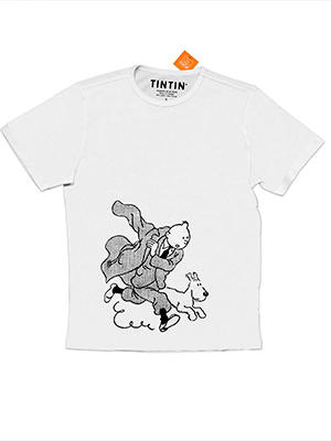 Camiseta Tintin con Milu vistiendo gabardina , talla XXL, color blanco