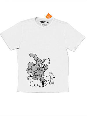 TINTIN: Camiseta Tintin con Milu vistiendo gabardina , talla XXL, color blanco