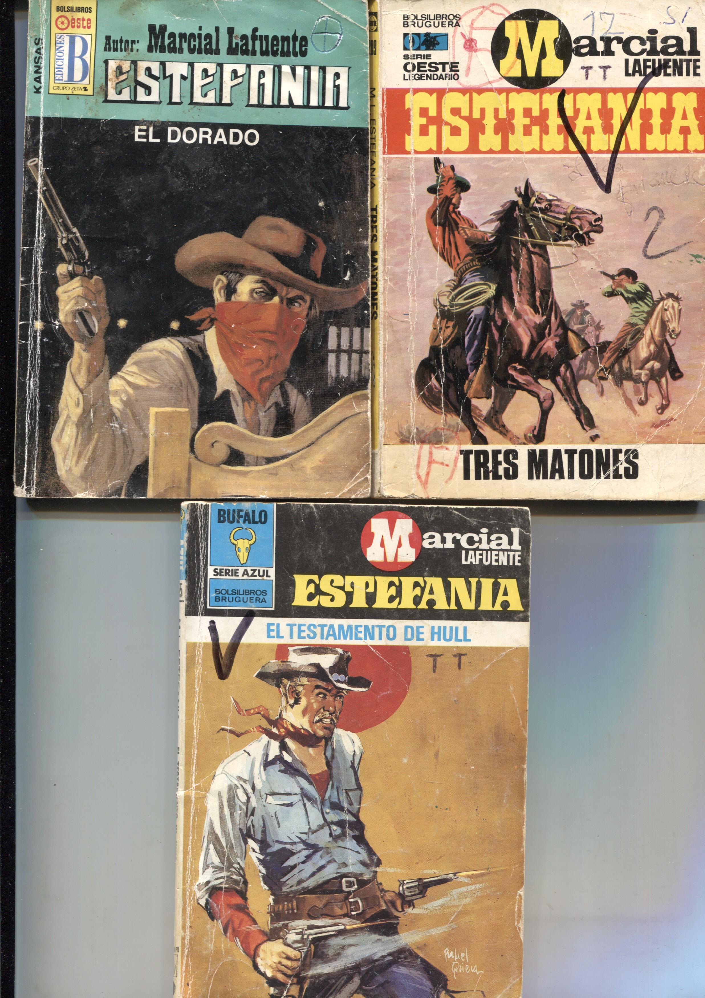 Lote numero 14: 3 novelas de Marcial lafuente Estefania: Tres matones, El dorado y El testamento de Hull