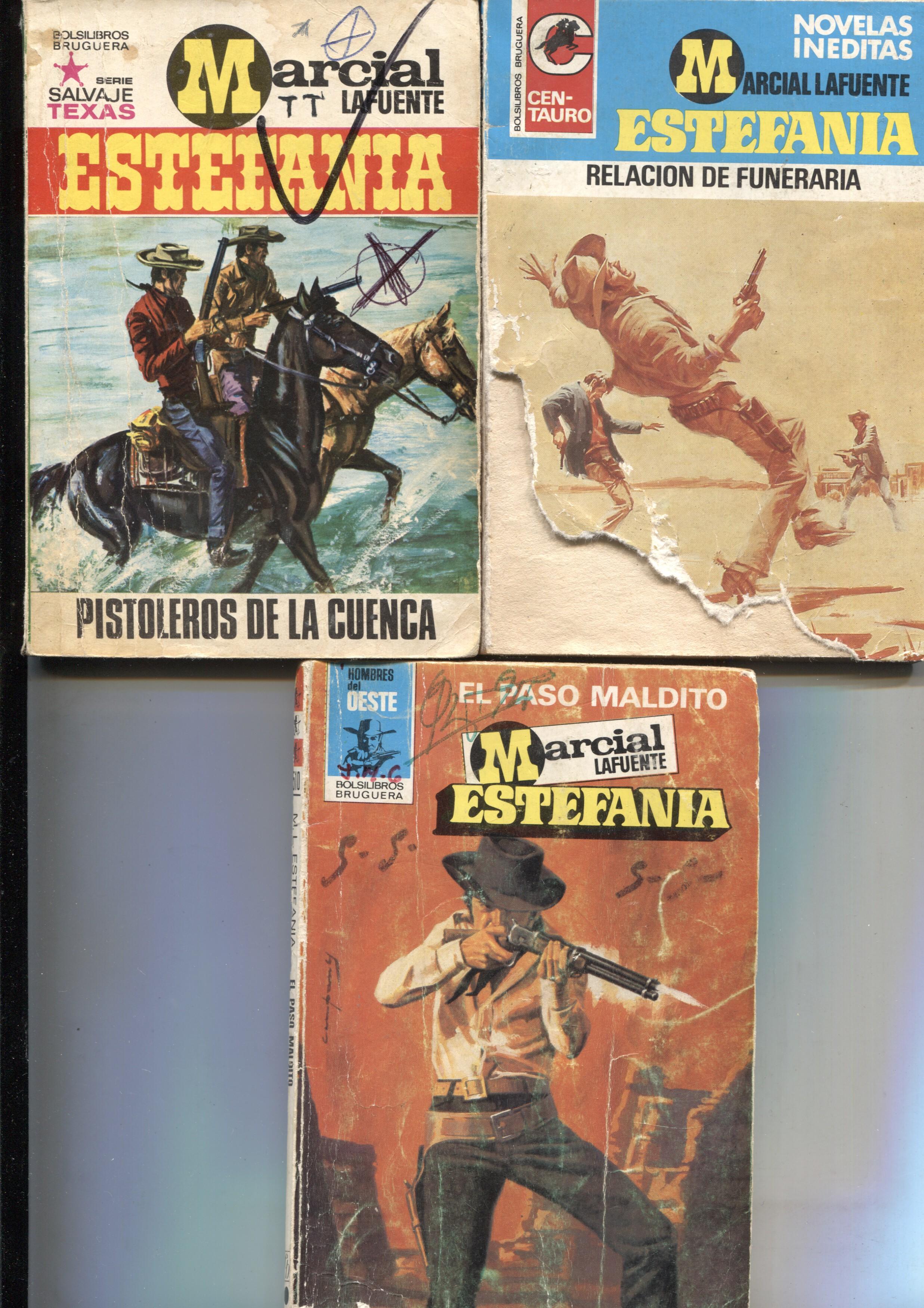 Lote numero 17: 3 novelas de Marcial lafuente Estefania: Pistoleros de la cuenca, Relacion de funeraria y El paso maldito