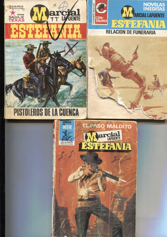 Lote numero 17: 3 novelas de Marcial lafuente Estefania: Pistoleros de la cuenca, Relacion de funeraria y El paso maldito