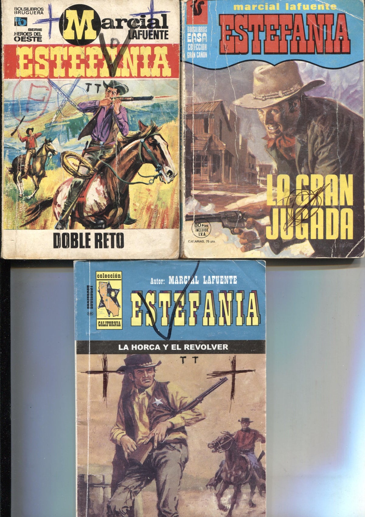 Lote numero 18: 3 novelas de Marcial lafuente Estefania: Doble reto, La horca y el revolver y La gran jugada