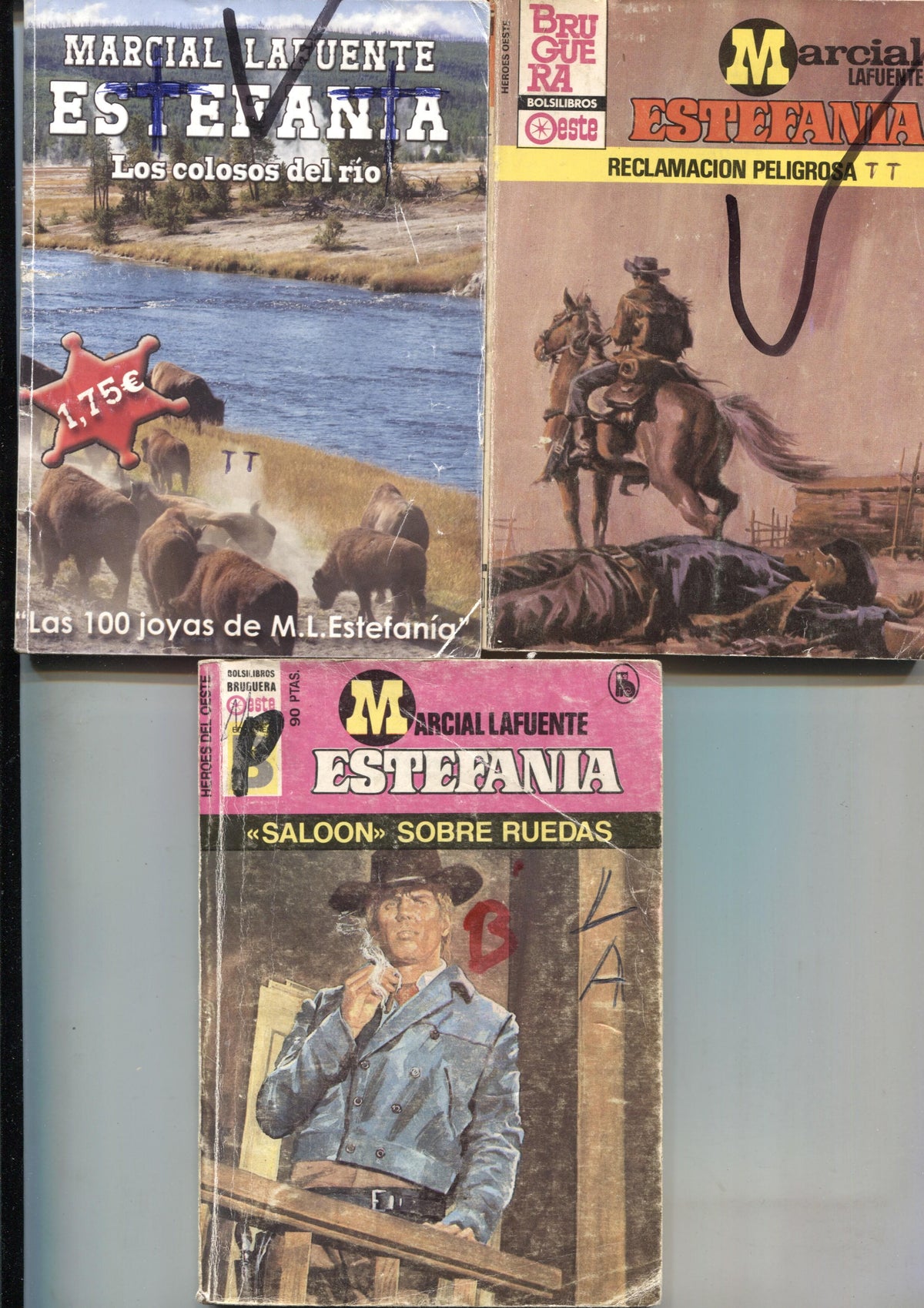 Lote numero 21: 3 novelas de Marcial lafuente Estefania: Reclamacion peligrosa, Los colosos del rio y Saloon sobre ruedas