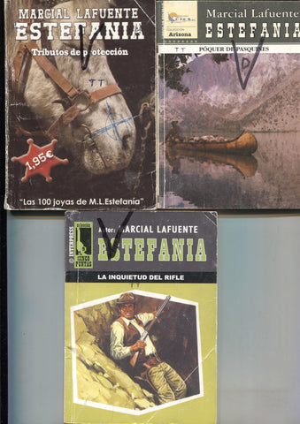 Lote numero 25: 3 novelas de Marcial lafuente Estefania: Poquer de pasquines, Tributos de proteccion y La inquietud del rifle