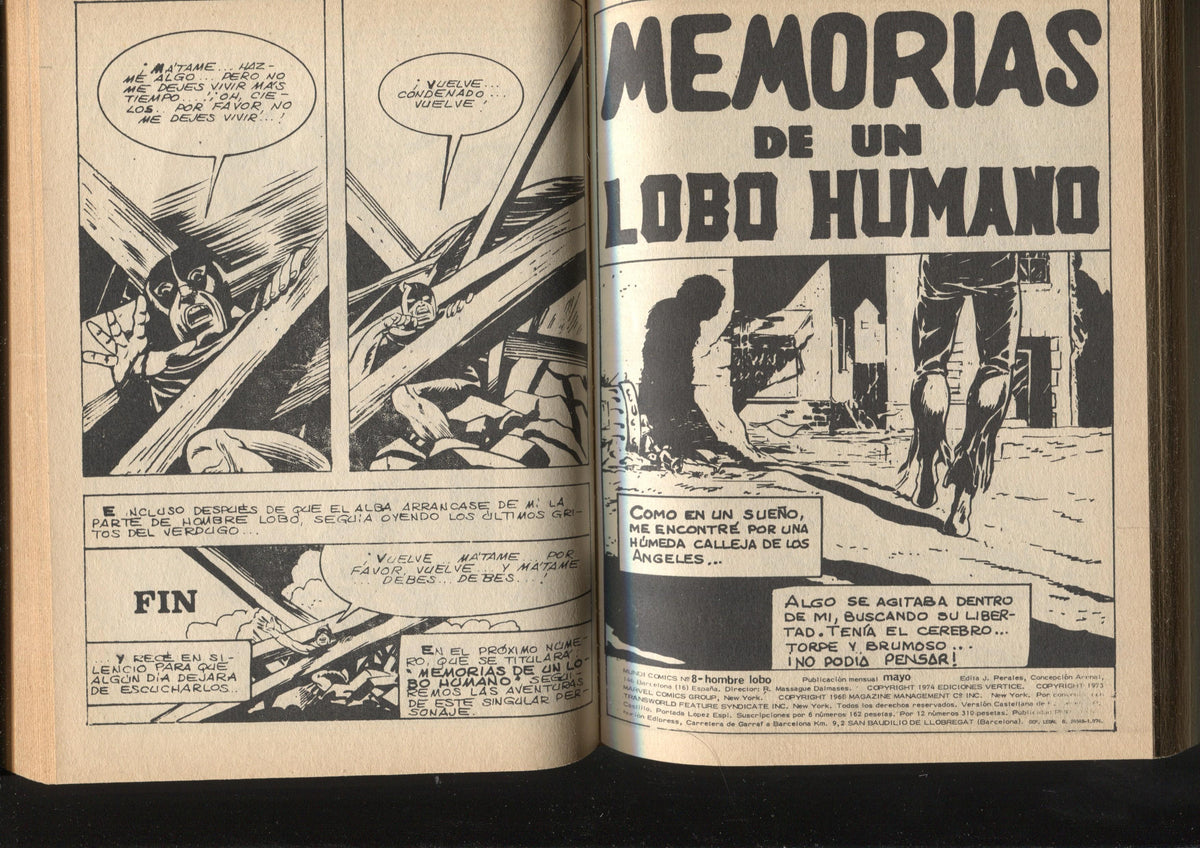 Tomo Hombre Lobo, tapa carton de Vertice:  contiene: Llega el verdugo, Memorias de un lobo humano, 